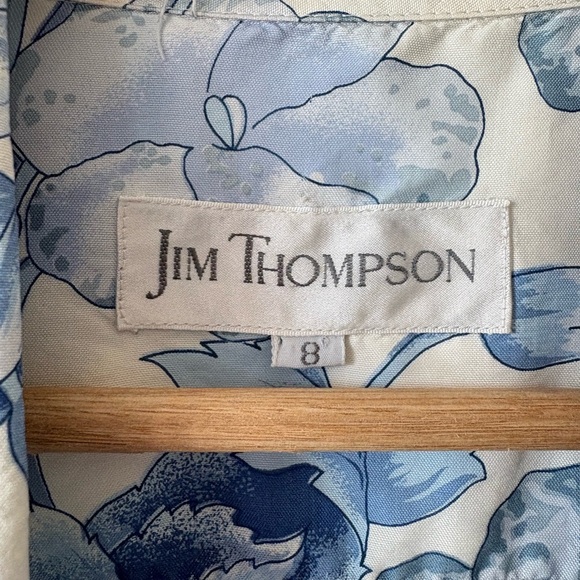 Jim Thompson Silk Blue Floral Button Down Shirt | Size 8 - As Is - Picture 4 of 10